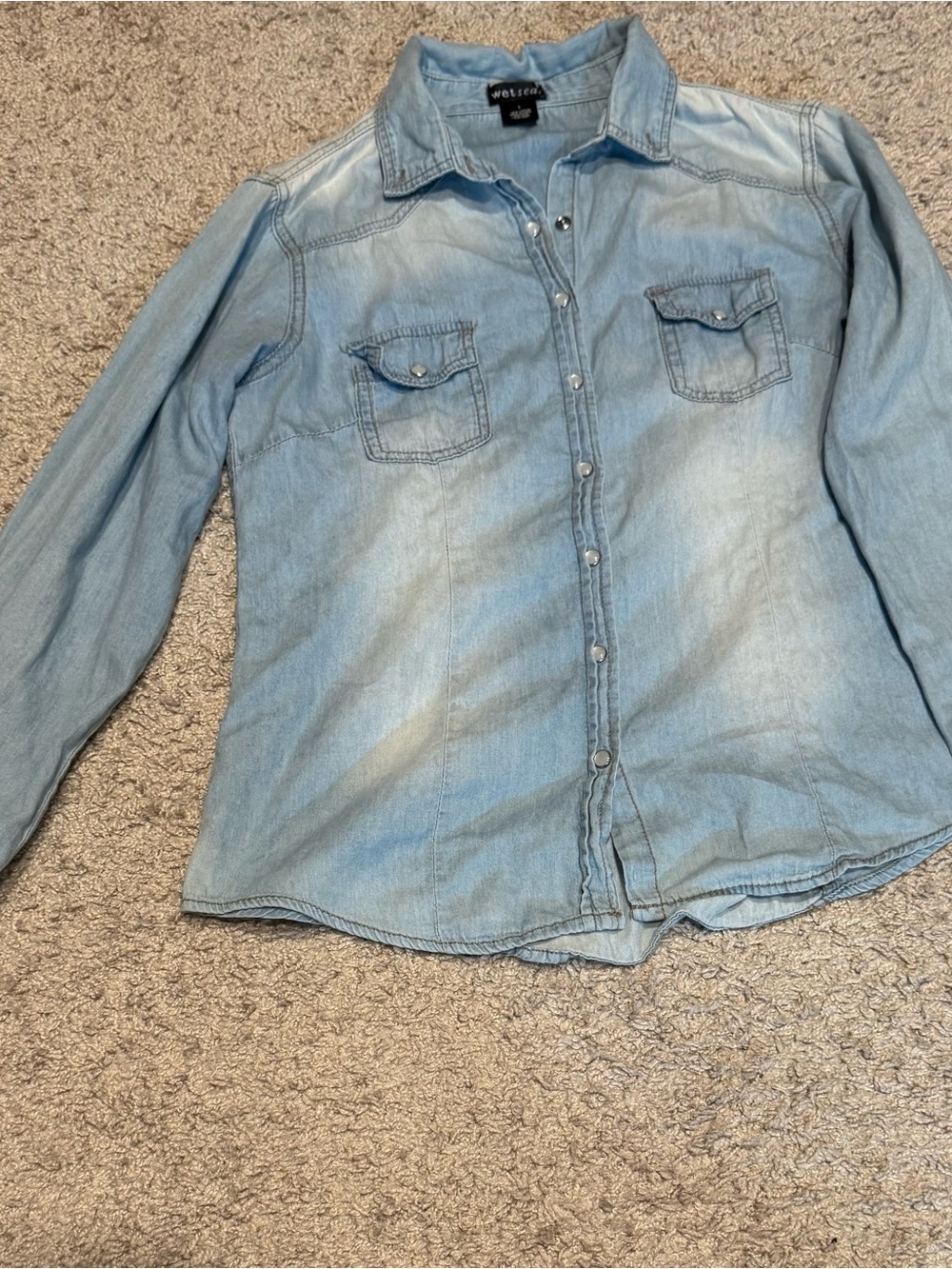 Wet Seal Light Blue Denim Button-Down Shirt
